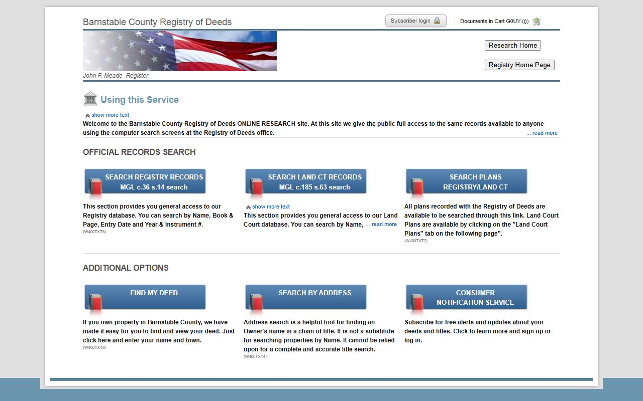 Barnstable County Registry of Deeds online search portal