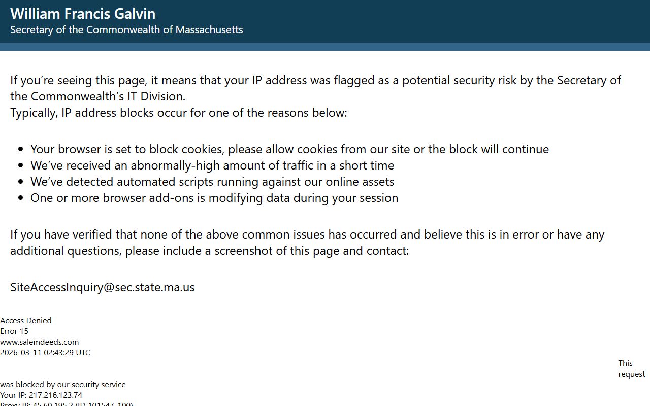 Essex South Registry of Deeds in Salem for Essex County unclaimed money research