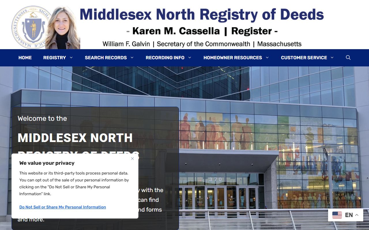 Middlesex North Registry of Deeds website for Middlesex County unclaimed money research