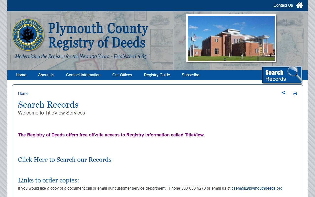 Plymouth County Registry of Deeds TitleView records search portal