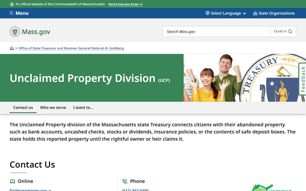 Massachusetts Unclaimed Property Division organization page